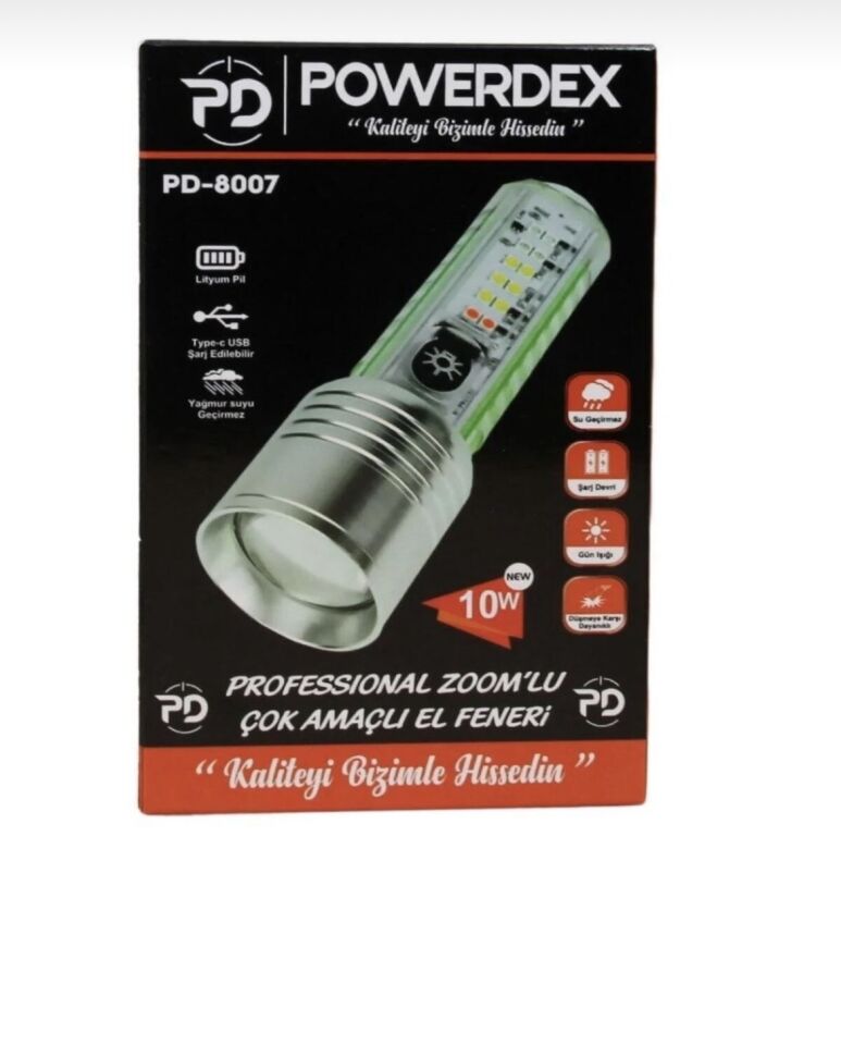 Powerdex Pd-8007 10w 1000 Lümen Çakarlı El Feneri