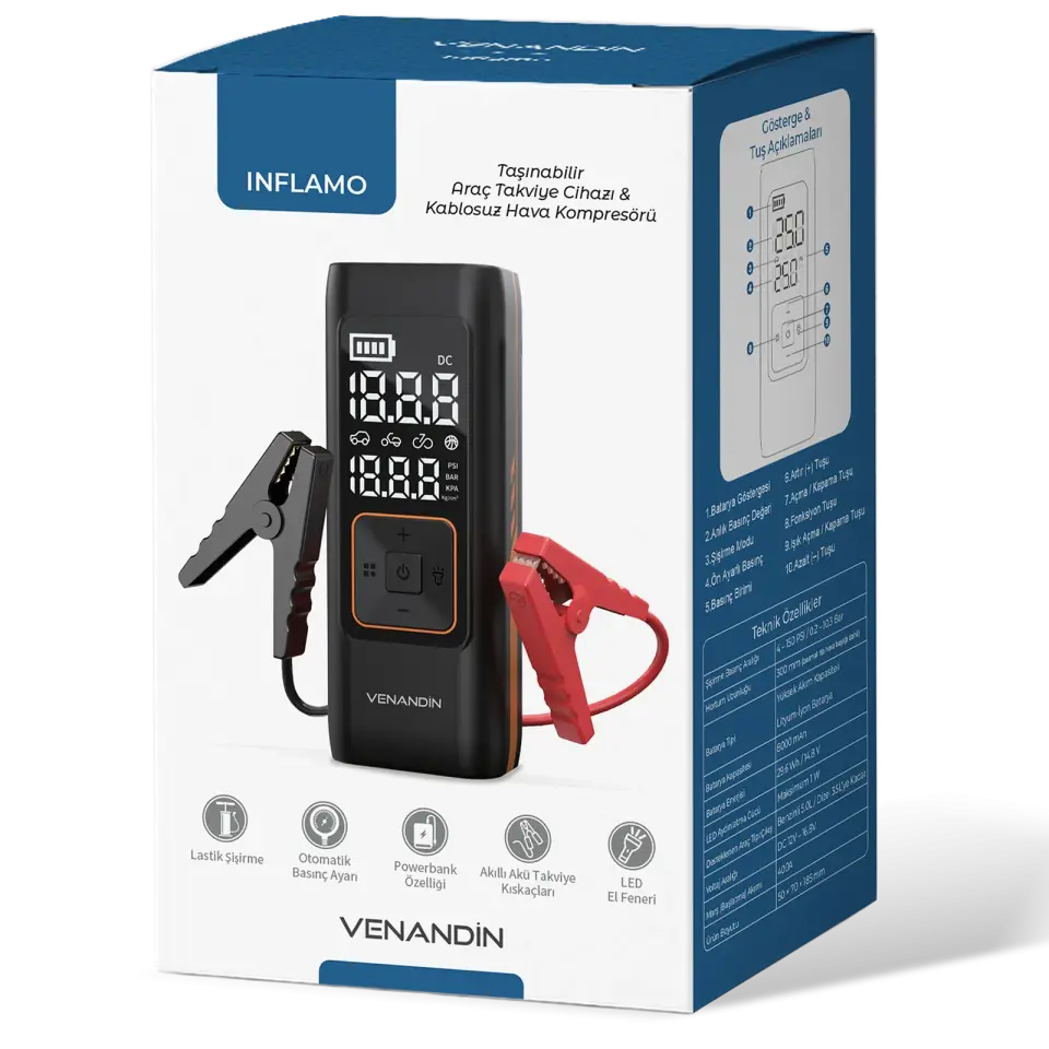 VENANDİN İnflamo Kablosuz Akü Takviye & Kompresör