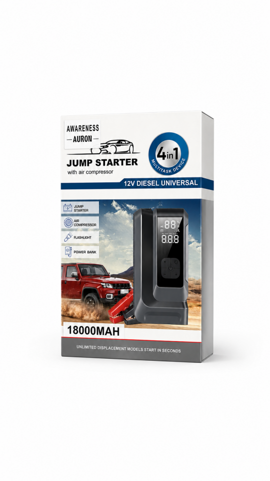 Awareness Jump Starter 18.000 mAh Akü Takviye Cihazı Kompresörlü Hava Pompası Powerbank
