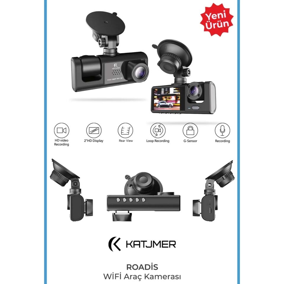 Katjmer ROADİS (Wifi) Full Hd 3 Kameralı Araç İçi Kamera