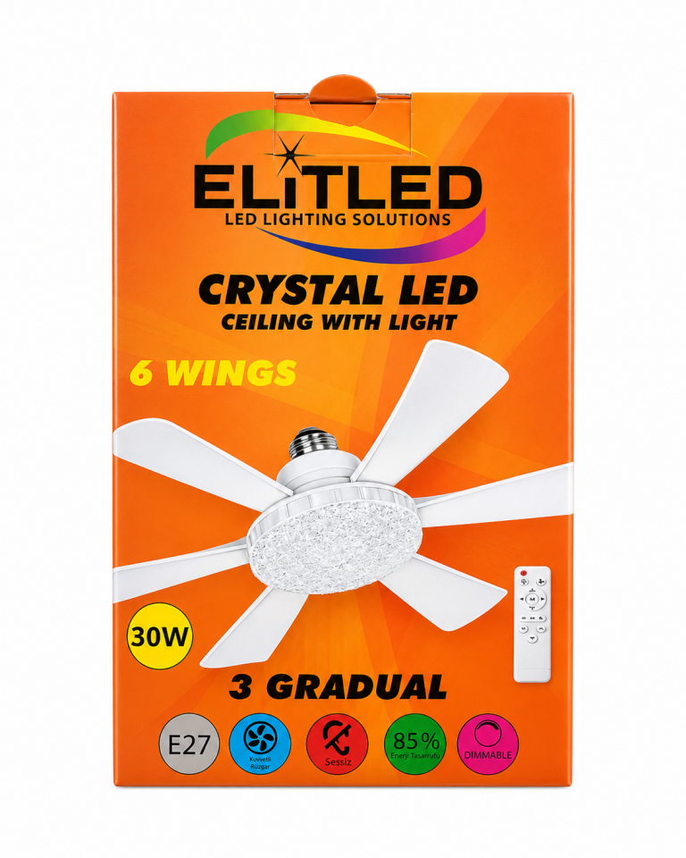 ElitLED 6 Kanatlı Işıklı Tavan Vantilatörü 30W LED Lamba