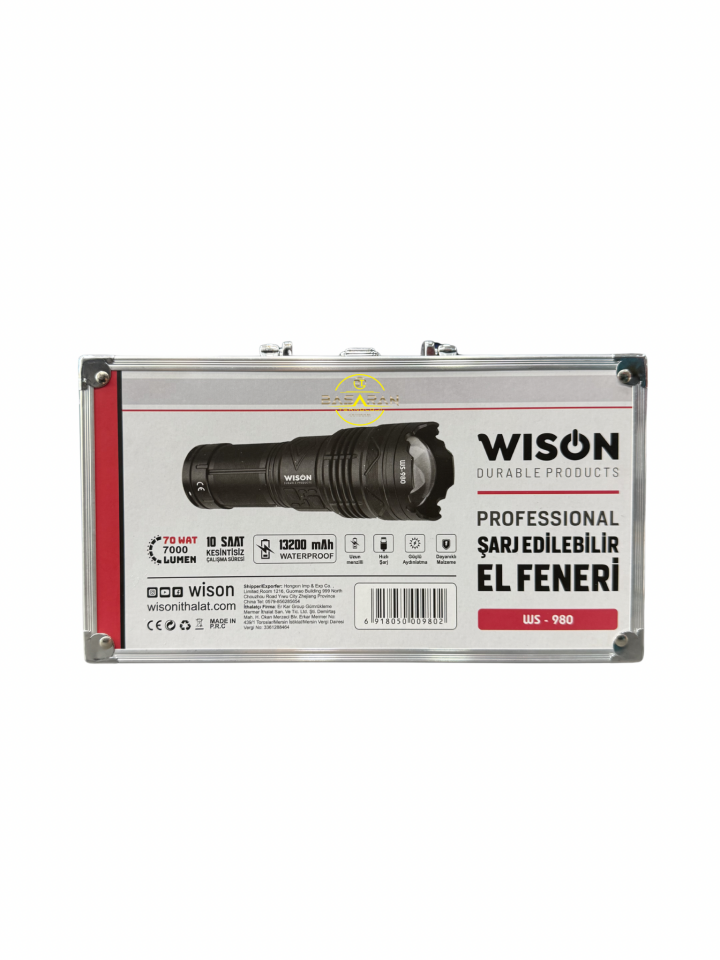 Wison Ws-980 70 Wat 7000 Lümen Profesyonel Şarj Edilebilir El Feneri