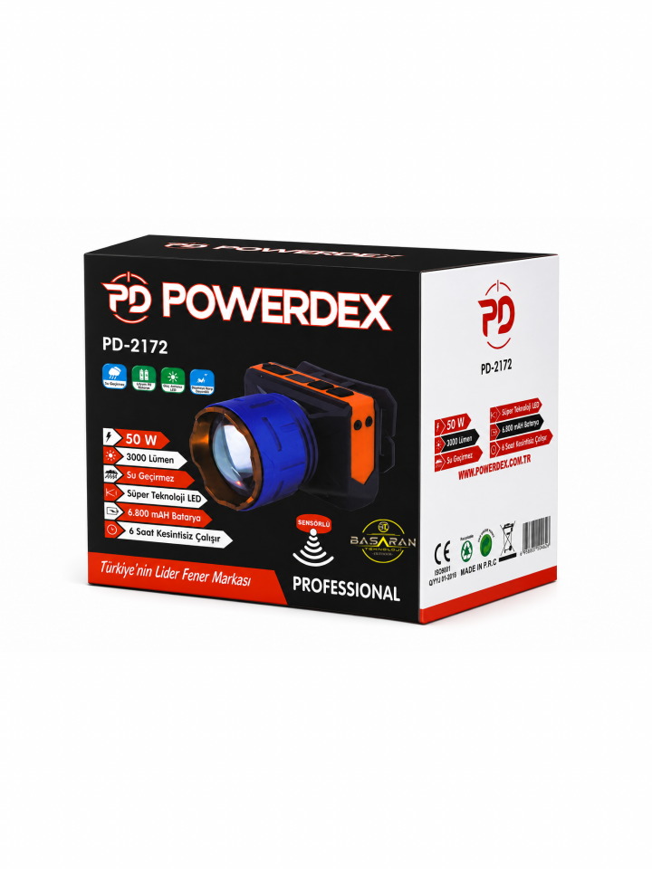 Powerdex Pd-2172 50W 3000 Lümen Zoomlu & Sensörlü Dijital Ekran Kafa Lambası