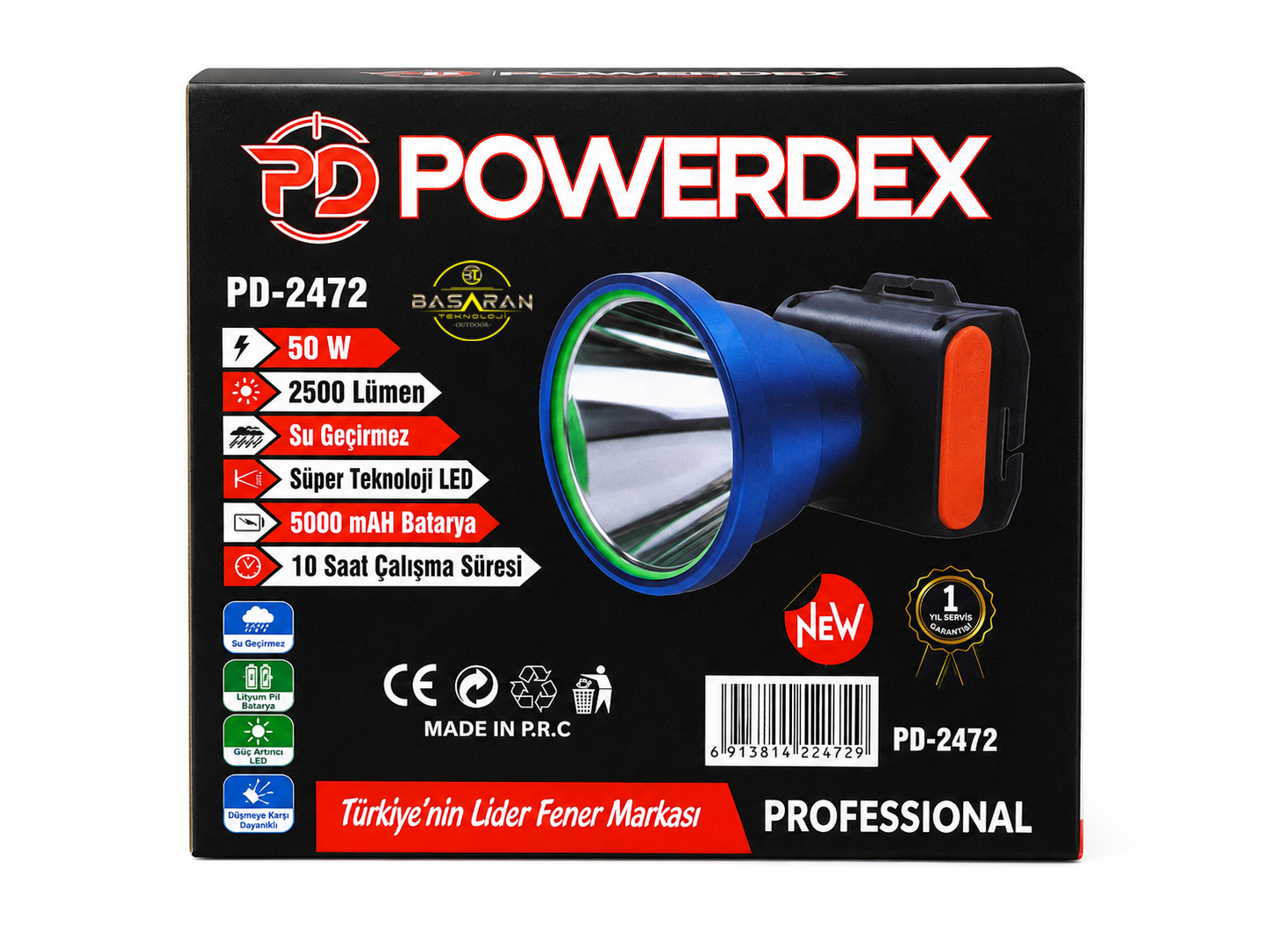 Powerdex Pd-2472 50w 2500 Lümen Led Şarjlı Profesyonel Kafa Lambası