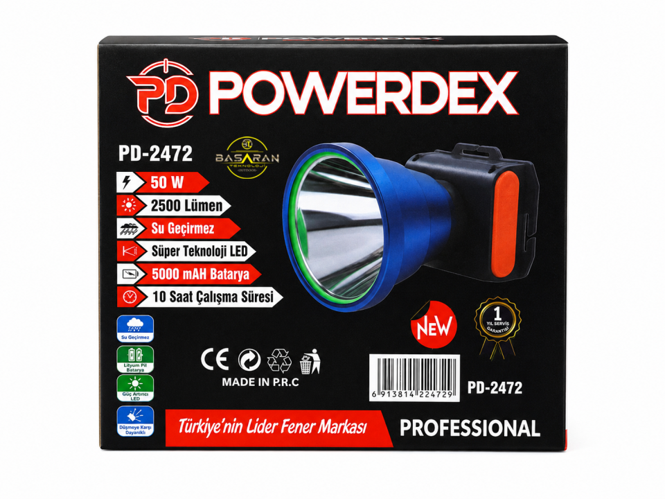 Powerdex Pd-2472 50w 2500 Lümen Led Şarjlı Profesyonel Kafa Lambası