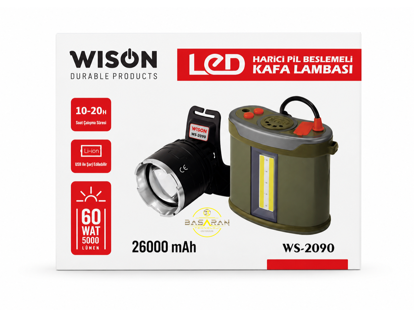 Wison Ws-2090 60W 5000 Lümen Profesyonel Şarjlı Kafa Lambası
