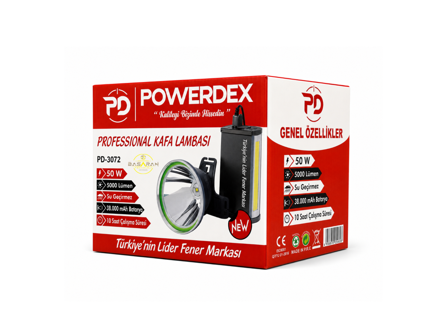 Powerdex PD-3072 50W 5000 Lümen 38000mAH Powerbenk Kafa Feneri & Işıldak