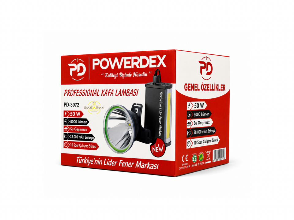 Powerdex PD-3072 50W 5000 Lümen 38000mAH Powerbenk Kafa Feneri & Işıldak