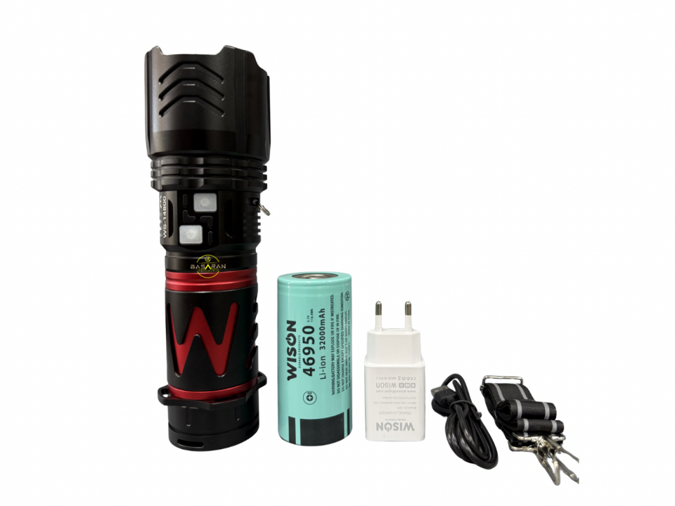 Wison WS-14800 Zoomlu Profesyonel Şarj Edilebilir El Feneri 8000 Lümen 80 Watt