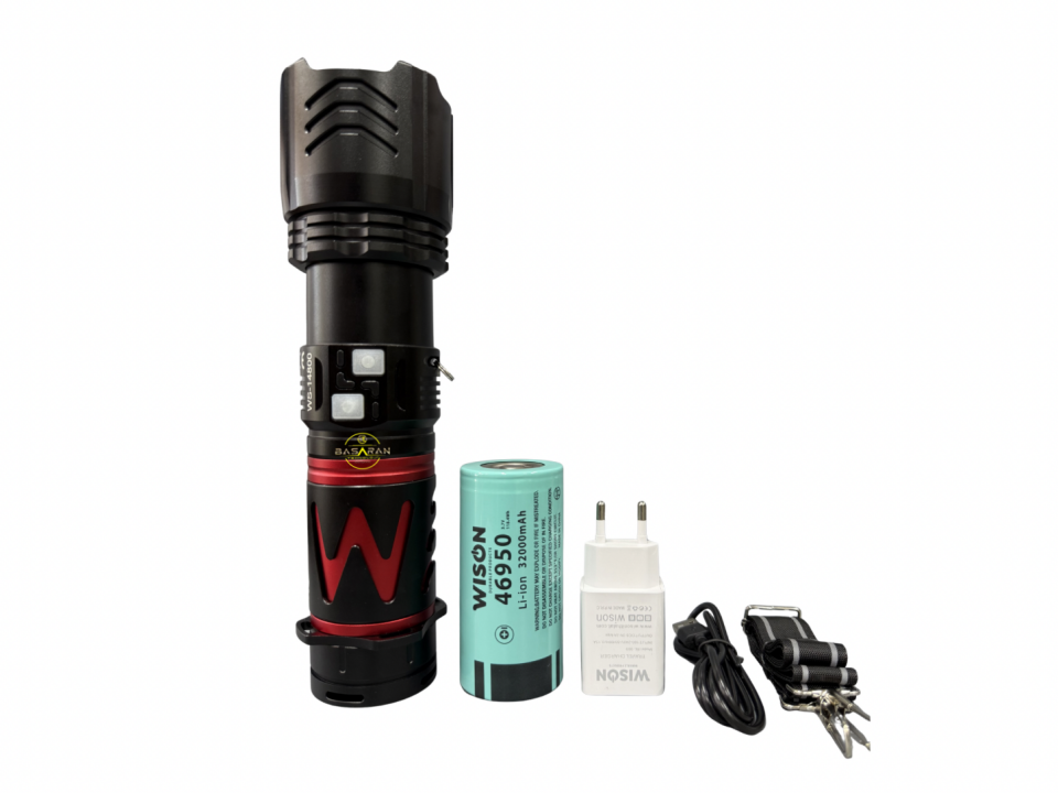 Wison WS-14800 Zoomlu Profesyonel Şarj Edilebilir El Feneri 8000 Lümen 80 Watt