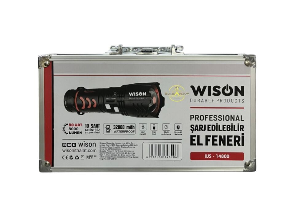 Wison WS-14800 Zoomlu Profesyonel Şarj Edilebilir El Feneri 8000 Lümen 80 Watt