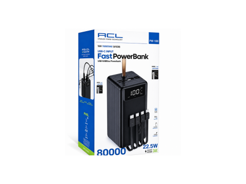 ACL 80.000mAh Dijital Göstergeli Çoklu Kablolu 22.5W Hızlı Şarjlı Fenerli Powerbank
