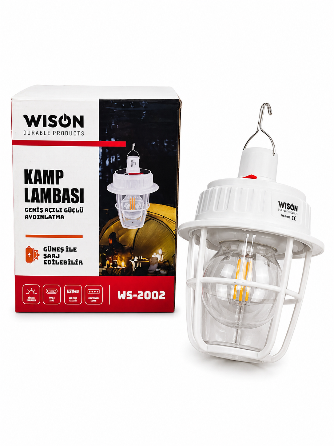 Wison WS-2002 Solar Güneş Enerjili Şarjlı Kancalı Kamp Lambası