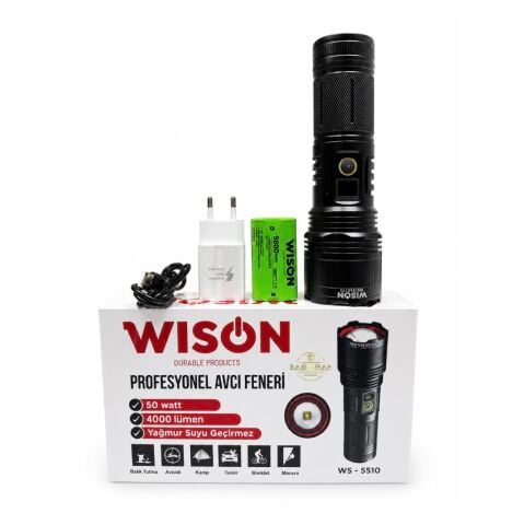Wison Ws-5510 4000 Lümen 50 Wat Profesyonel Type-C Şarjlı El Feneri