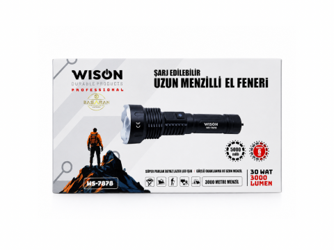 Wison WS-7878 30W 3000 Lümen Uzun Menzilli Zoomlu El Feneri