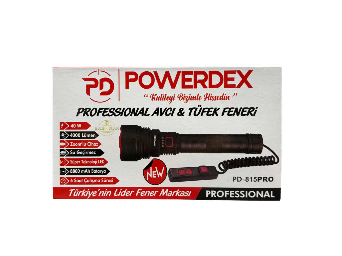 Powerdex PD-815 Pro 40W 4000 Lümen Professional Zoom'lu El & Tüfek Feneri
