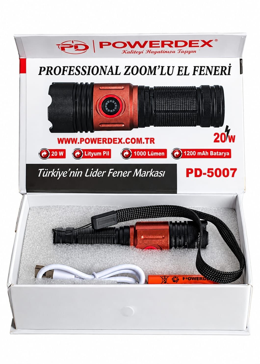 Powerdex PD-5007 Profesyonel Zoomlu 1000 Lümen El Feneri