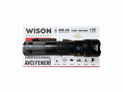 WISON WS-6520 50W 5000 Lümen 3 Renk Modlu Profesyonel Şarjlı El Feneri