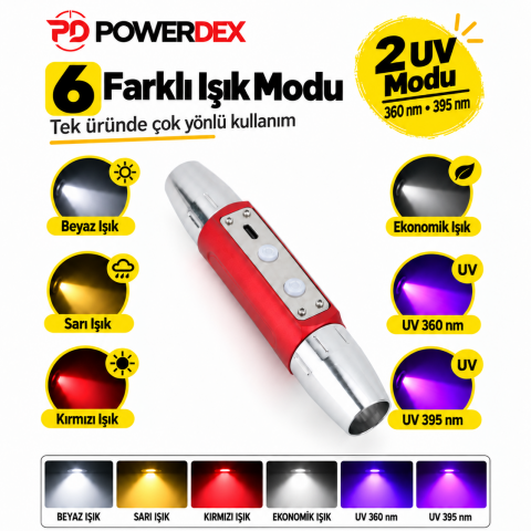PD-9007 20 Watt 500 Lümen Ultraviyole LED Şarjlı El Feneri