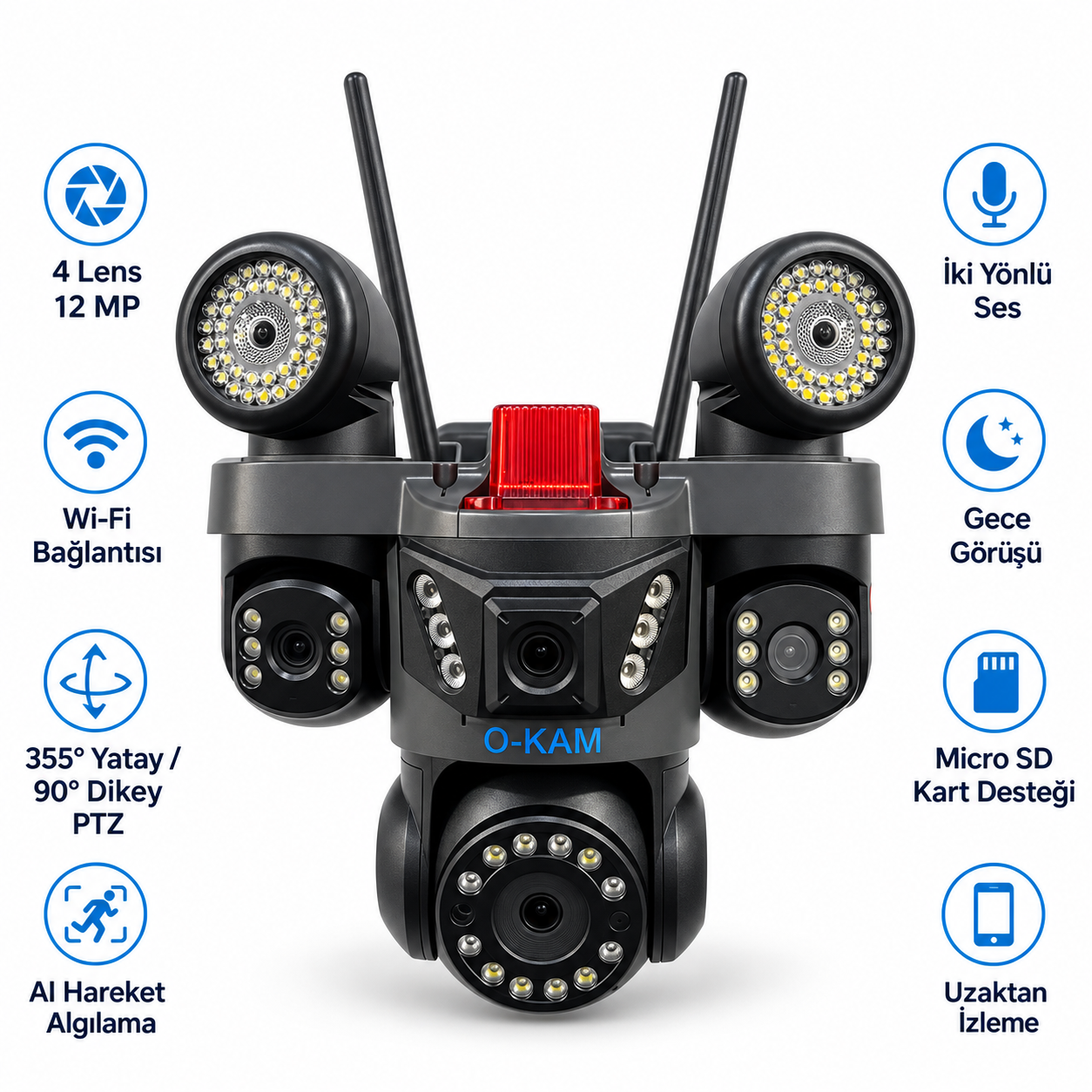 O-KAM Pro OK-231Premium 4 Lensli Wifi PTZ Güvenlik Kamerası