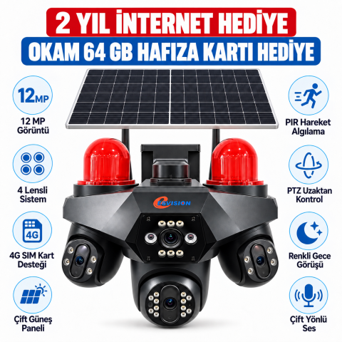 ESVISION ES-7030 4G Güneş Panelli 4 Lensli Güvenlik Kamerası