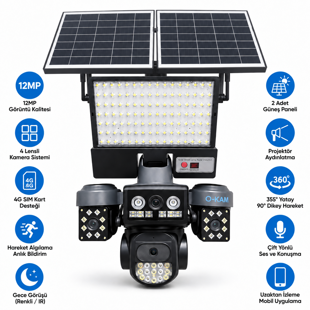 O-KAM Pro OK-334 Premium Solar Projektörlü Güvenlik Kamerası