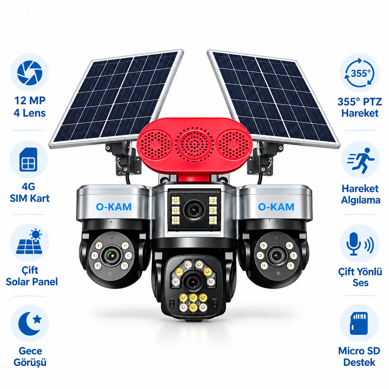 O-KAM Pro OK-341 4 Lens Solar Güvenlik Kamerası