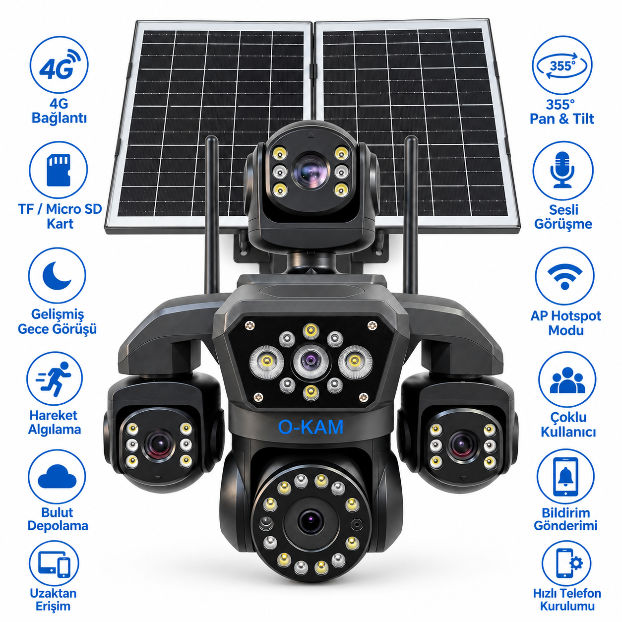O-KAM Pro OK-340 4 Lens Solar Robot Güvenlik Kamerası
