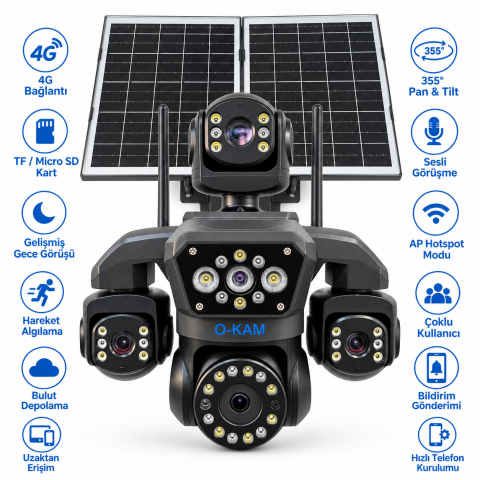 O-KAM Pro OK-340 4 Lens Solar Robot Güvenlik Kamerası