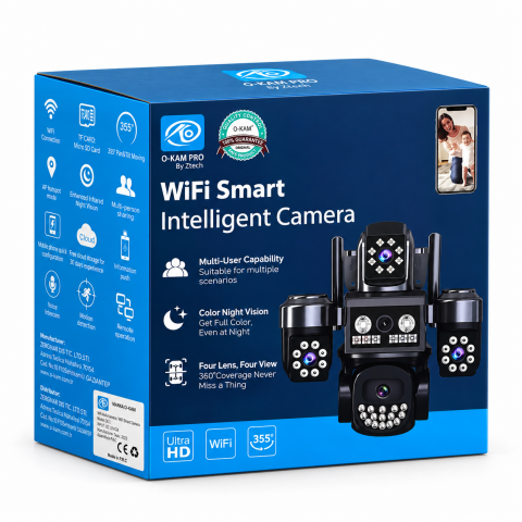 O-KAM Pro OK-205 4 LENS Çakarlı WIFI Güvenlik Kamerası