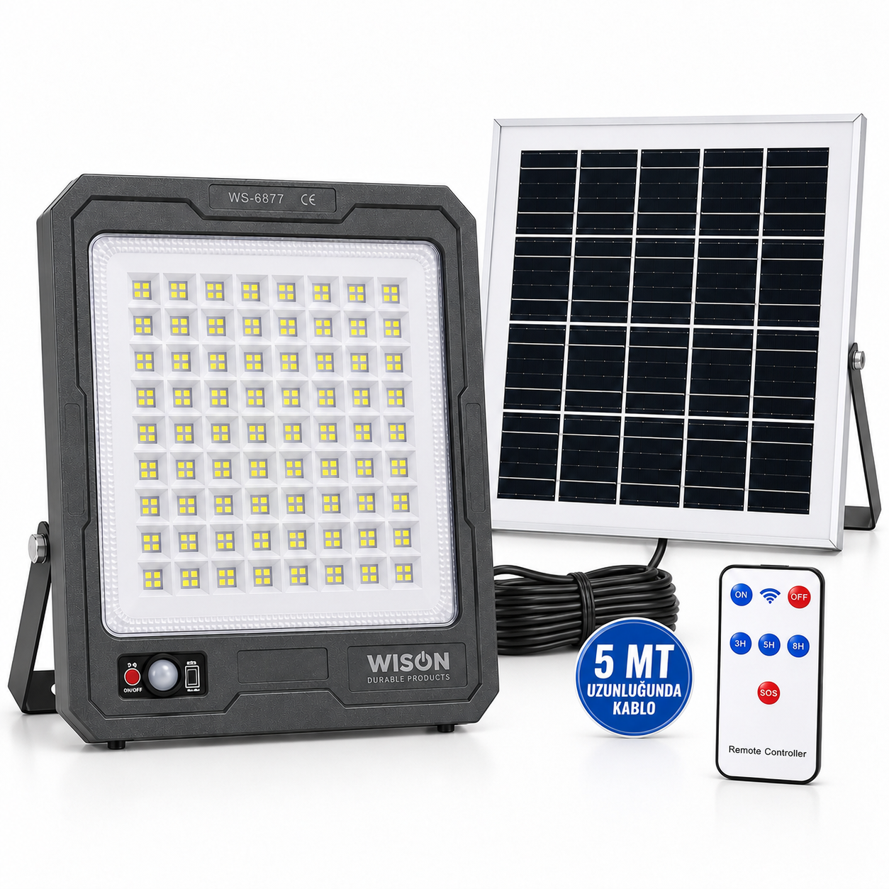 Wison WS-6877 Güneş Enerjili 400W Kablolu Led Projektör